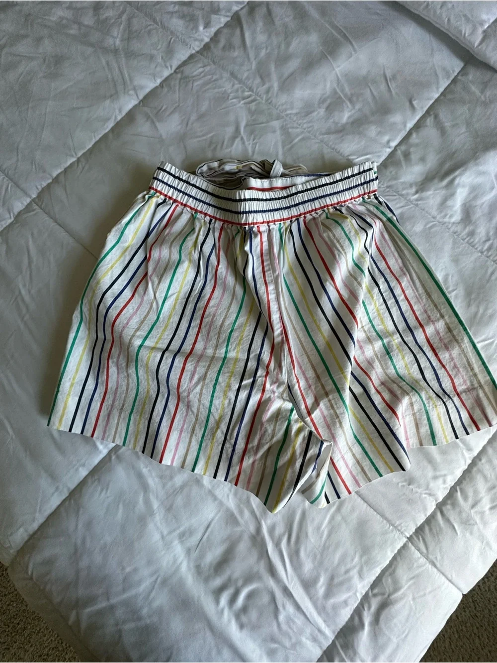 J. Crew White Striped Tie-Belt Bermuda Shorts